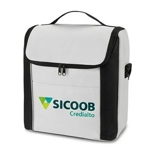 Bag térmica personalizada branca com bolso frontal