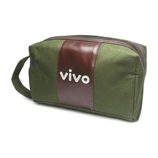 Necessaire personalizada em lona verde e couro
